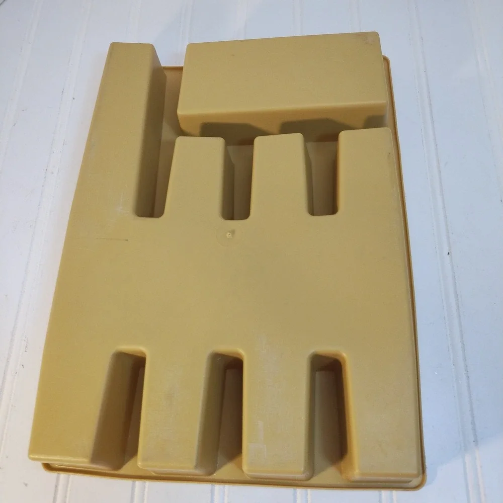 Vintage Harvest Gold 5 Slot Flatware Silverware Organizer Tray Plastic Fruit